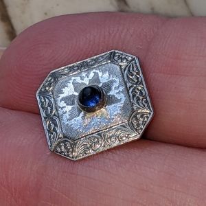 Platinum on 14K Gold with Diamonds and Round Cabochon Sapphire Antique Cufflinks